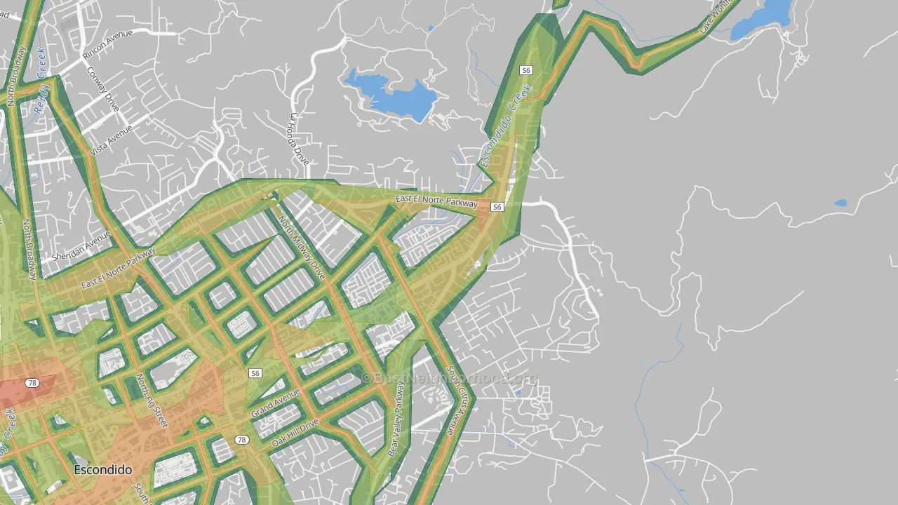 East Grove, Escondido, CA Map of Noise Levels in East Grove
