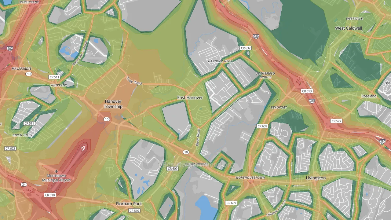 East Hanover, NJ Map of Noise Levels in East Hanover