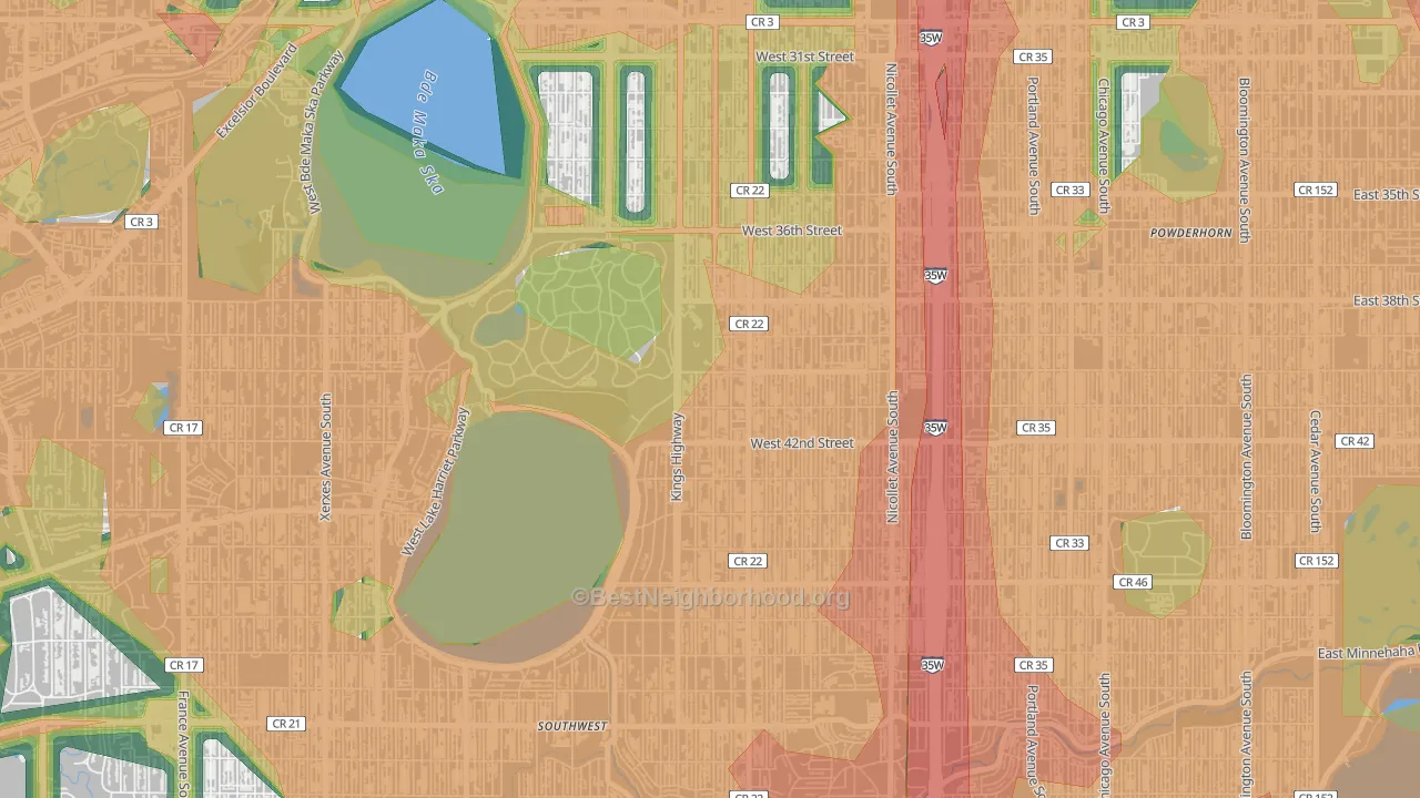 East Harriet, Minneapolis, MN Map of Noise Levels in East Harriet