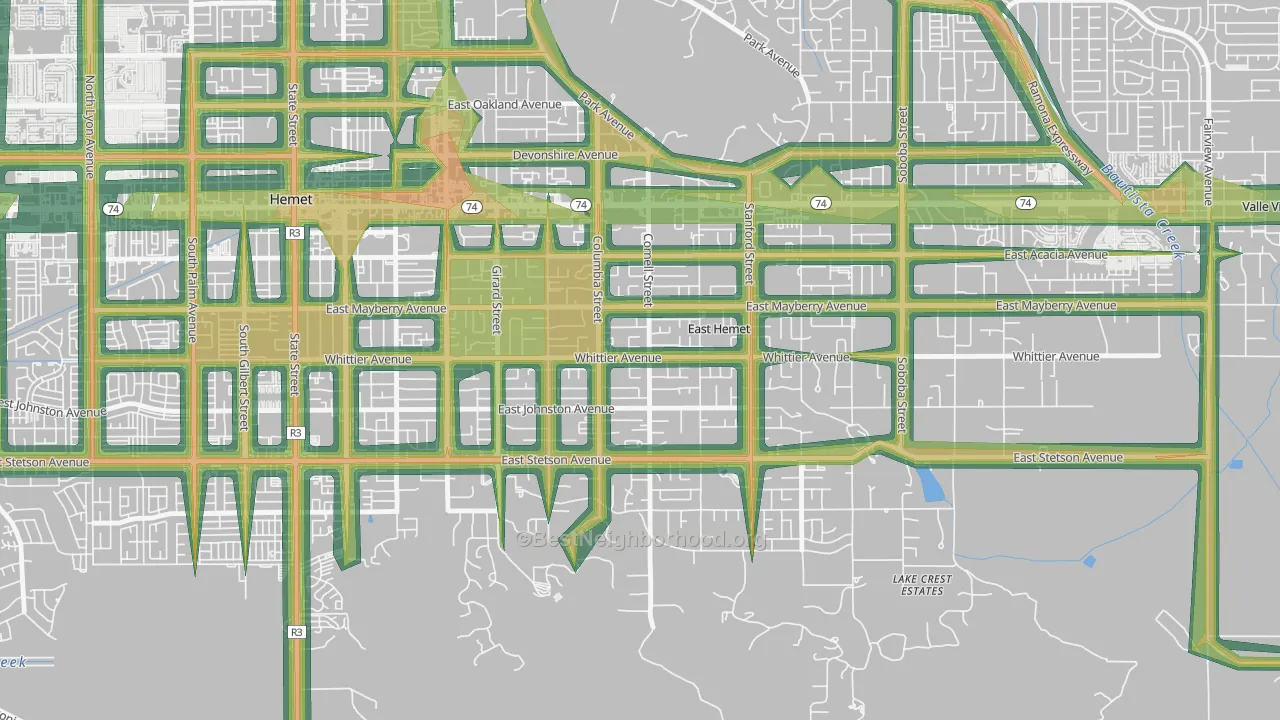 East Hemet, CA Map of Noise Levels in East Hemet