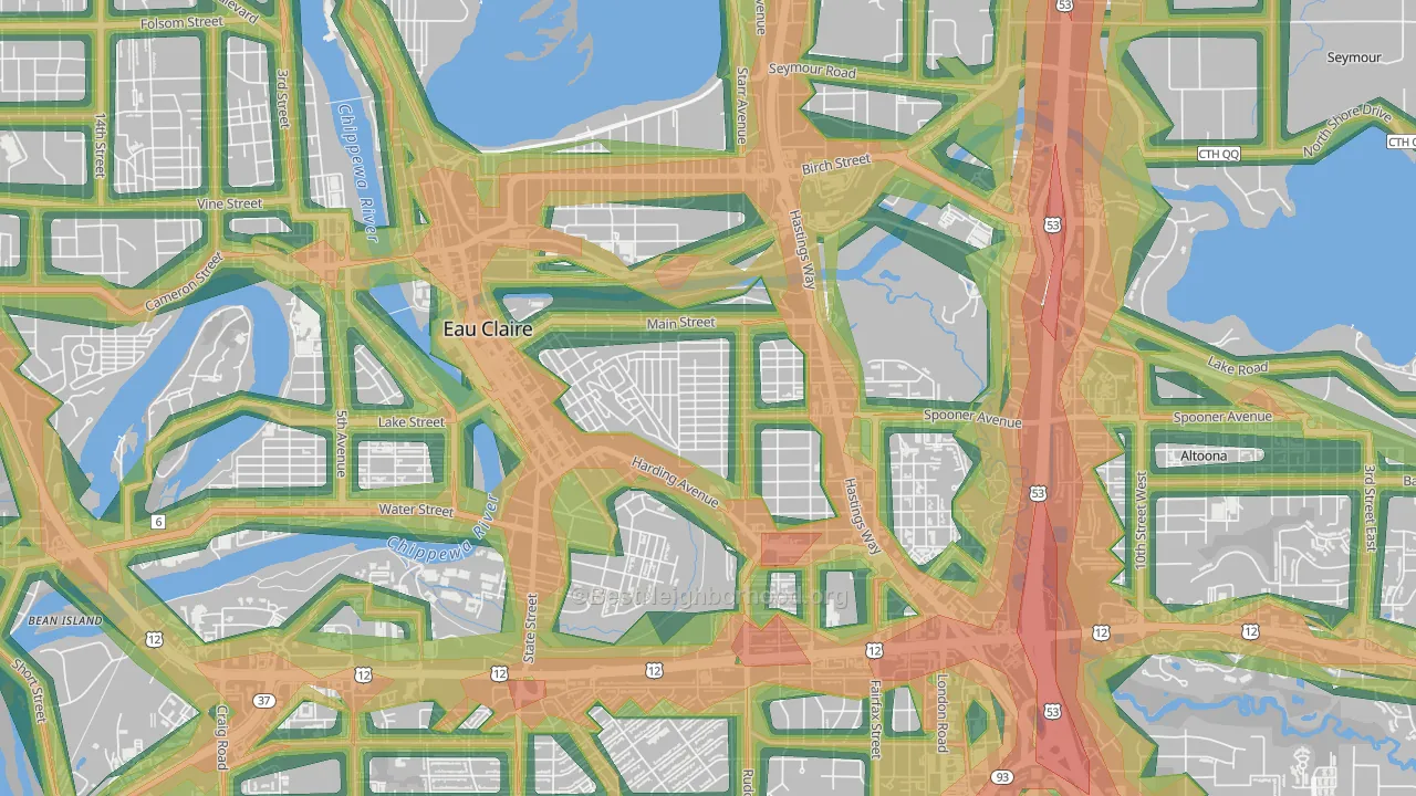 East Hill, Eau Claire, WI Map of Noise Levels in East Hill
