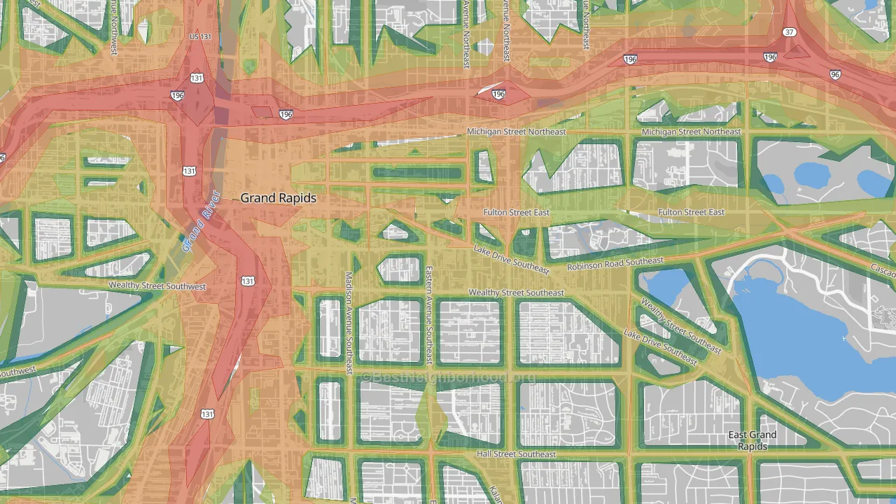 East Hills, Grand Rapids, MI Map of Noise Levels in East Hills