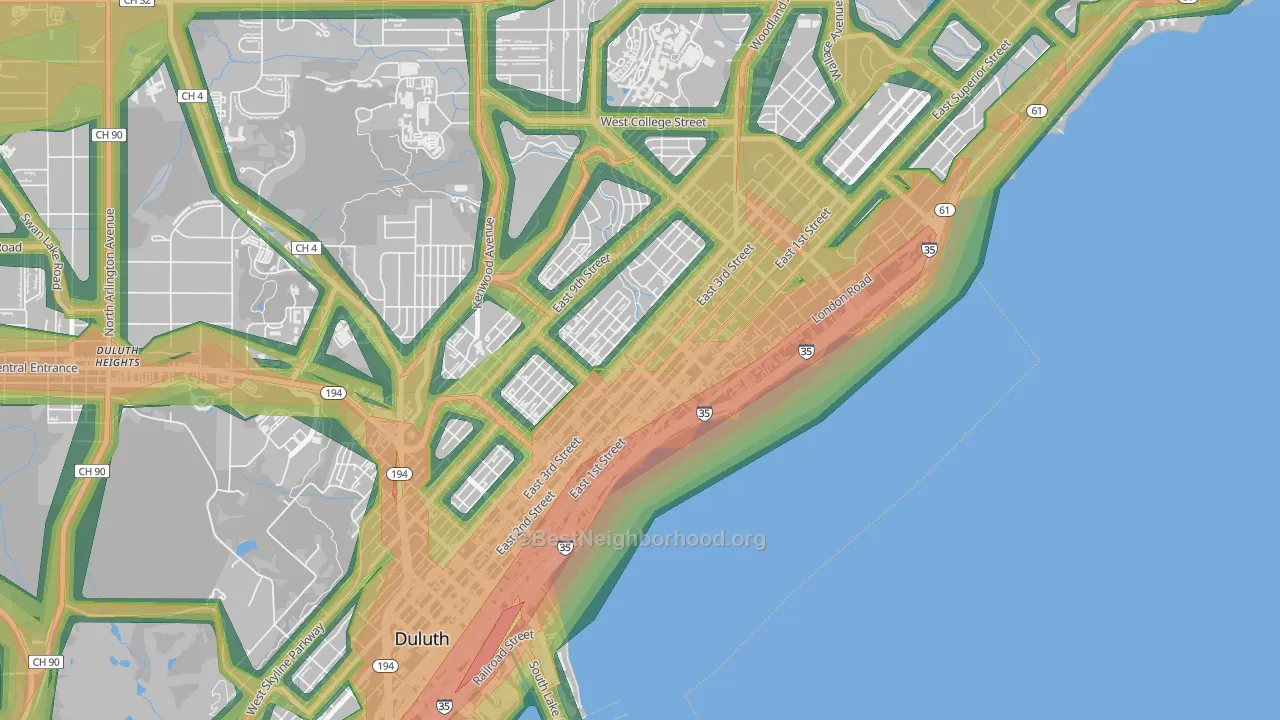 East Hillside, Duluth, MN Map of Noise Levels in East Hillside