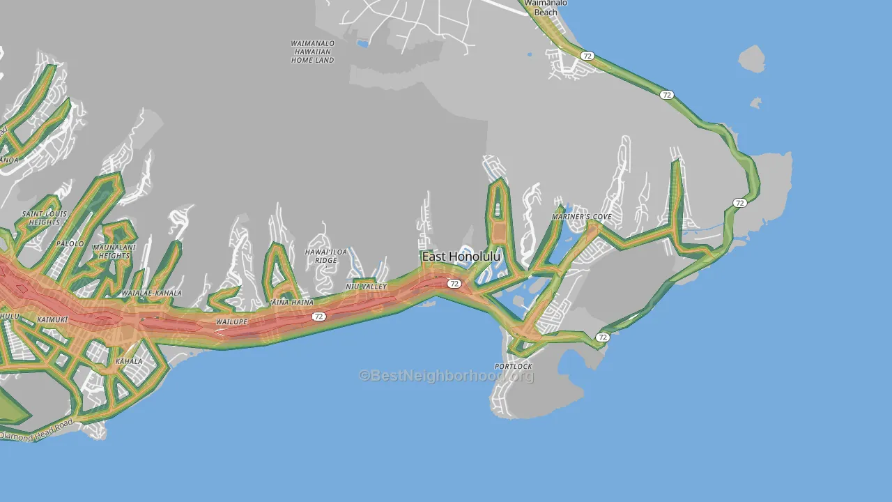 East Honolulu, HI Map of Noise Levels in East Honolulu