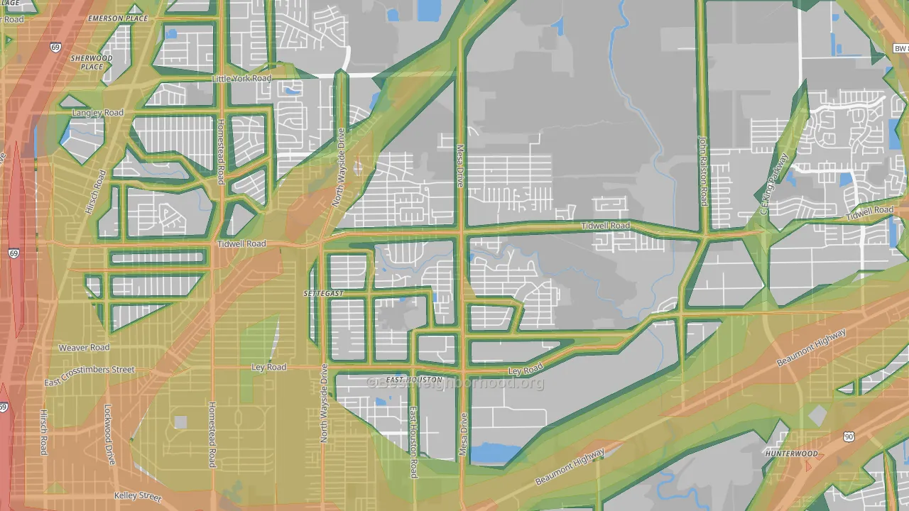 East Houston, Houston, TX Map of Noise Levels in East Houston
