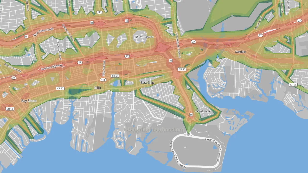 East Islip, NY Map of Noise Levels in East Islip