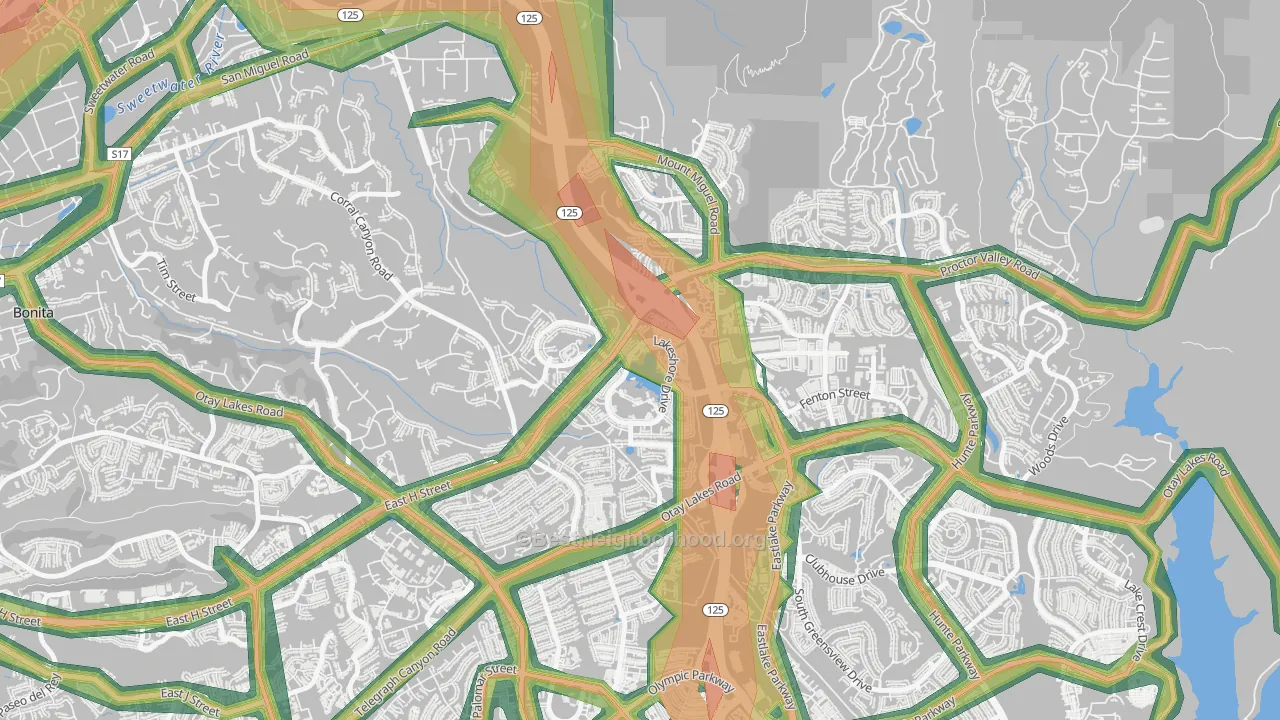 East Lake, Chula Vista, CA Map of Noise Levels in East Lake