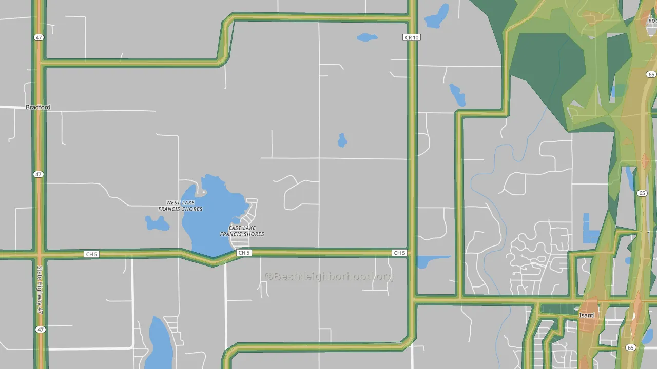East Lake Francis Shores, MN Map of Noise Levels in East Lake Francis Shores