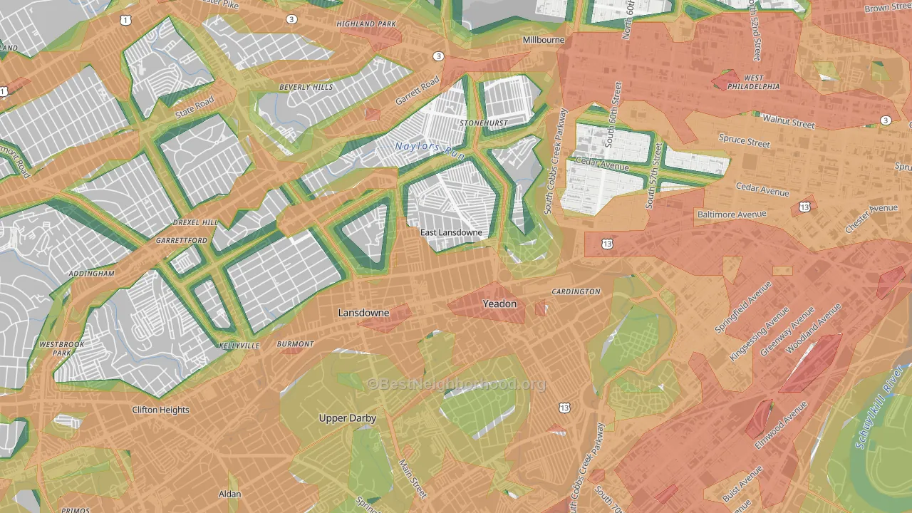 East Lansdowne, PA Map of Noise Levels in East Lansdowne