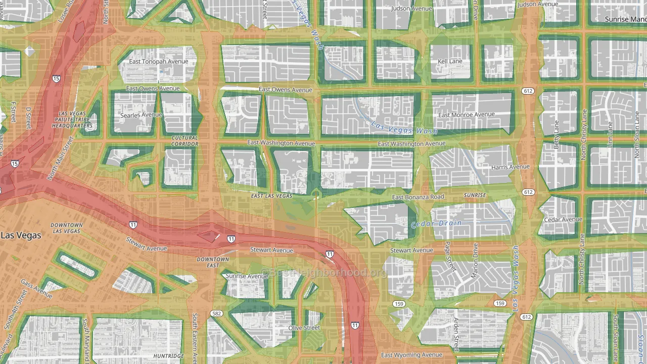 East Las Vegas, Las Vegas, NV Map of Noise Levels in East Las Vegas
