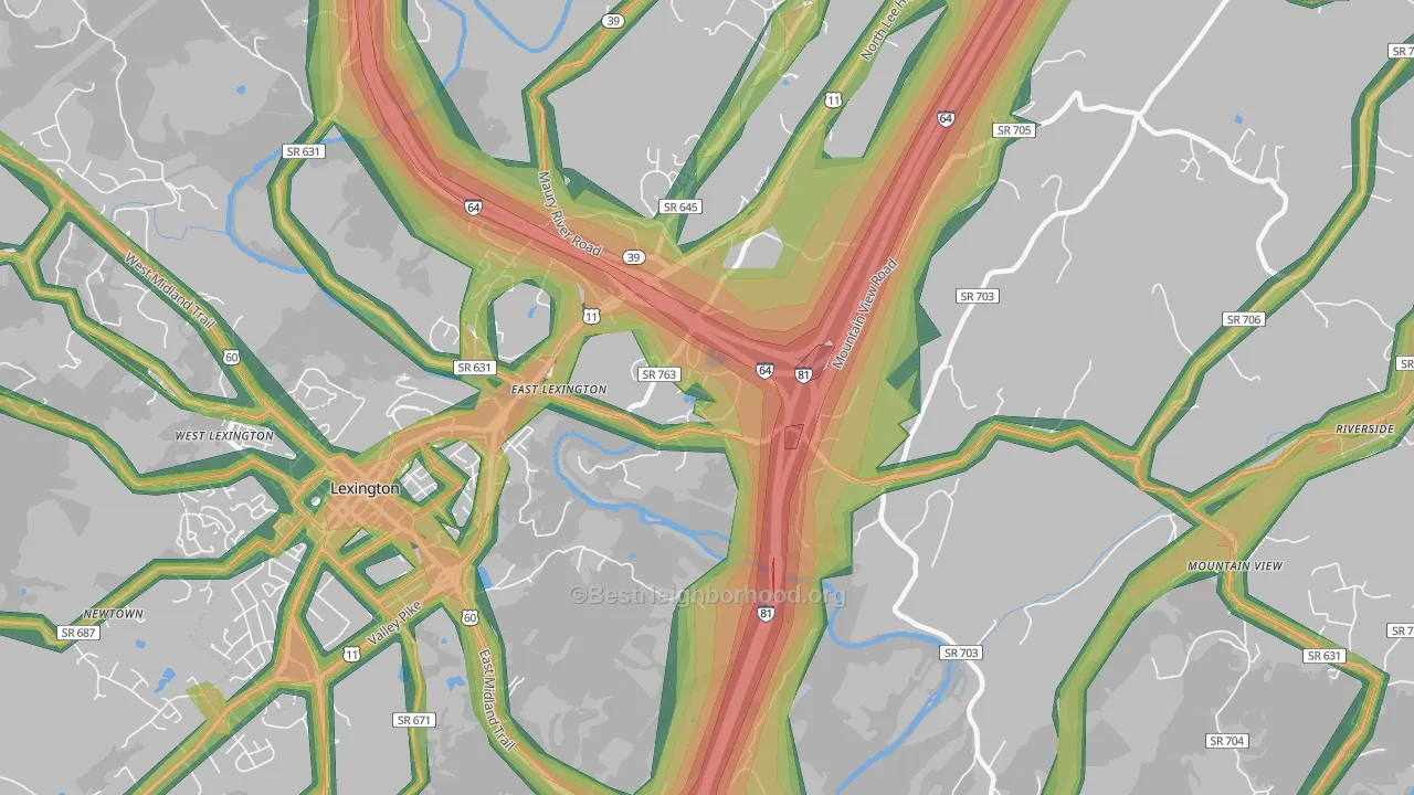East Lexington, VA Map of Noise Levels in East Lexington