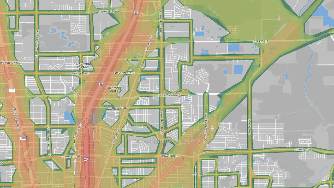 East Little York-Homestead, Houston, TX Map of Noise Levels in East Little York-Homestead