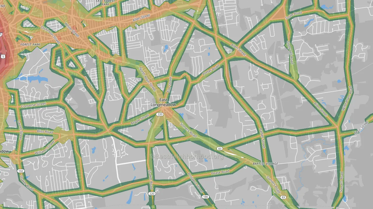 East Longmeadow, MA Map of Noise Levels in East Longmeadow