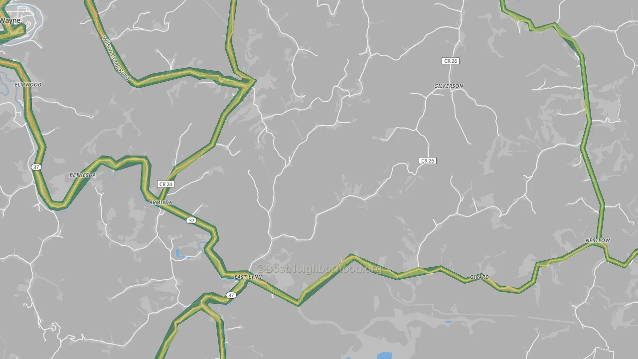 East Lynn, WV Map of Noise Levels in East Lynn