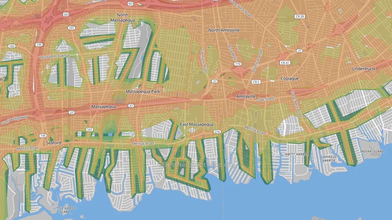 East Massapequa, NY Map of Noise Levels in East Massapequa