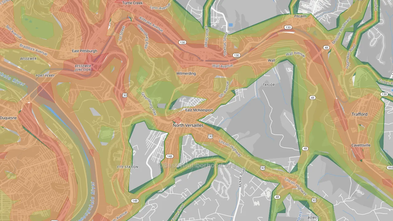 East McKeesport, PA Map of Noise Levels in East McKeesport