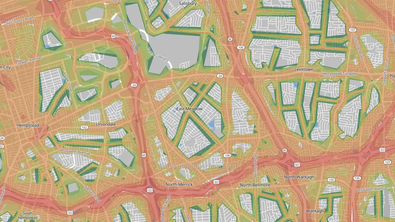 East Meadow, NY Map of Noise Levels in East Meadow