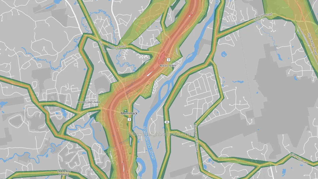 East Merrimack, NH Map of Noise Levels in East Merrimack
