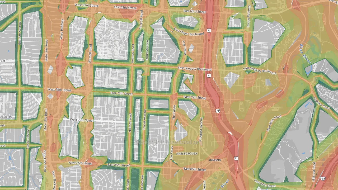 East Meyer, Kansas City, MO Map of Noise Levels in East Meyer