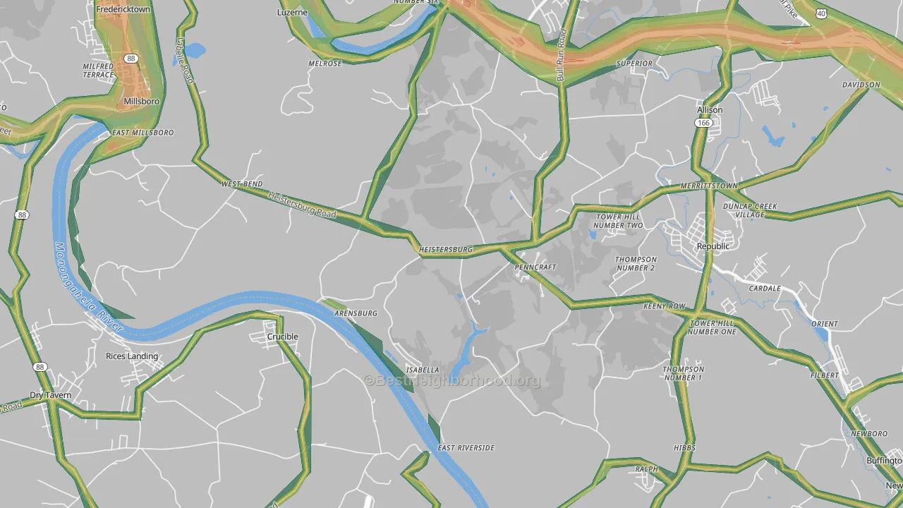East Millsboro, PA Map of Noise Levels in East Millsboro