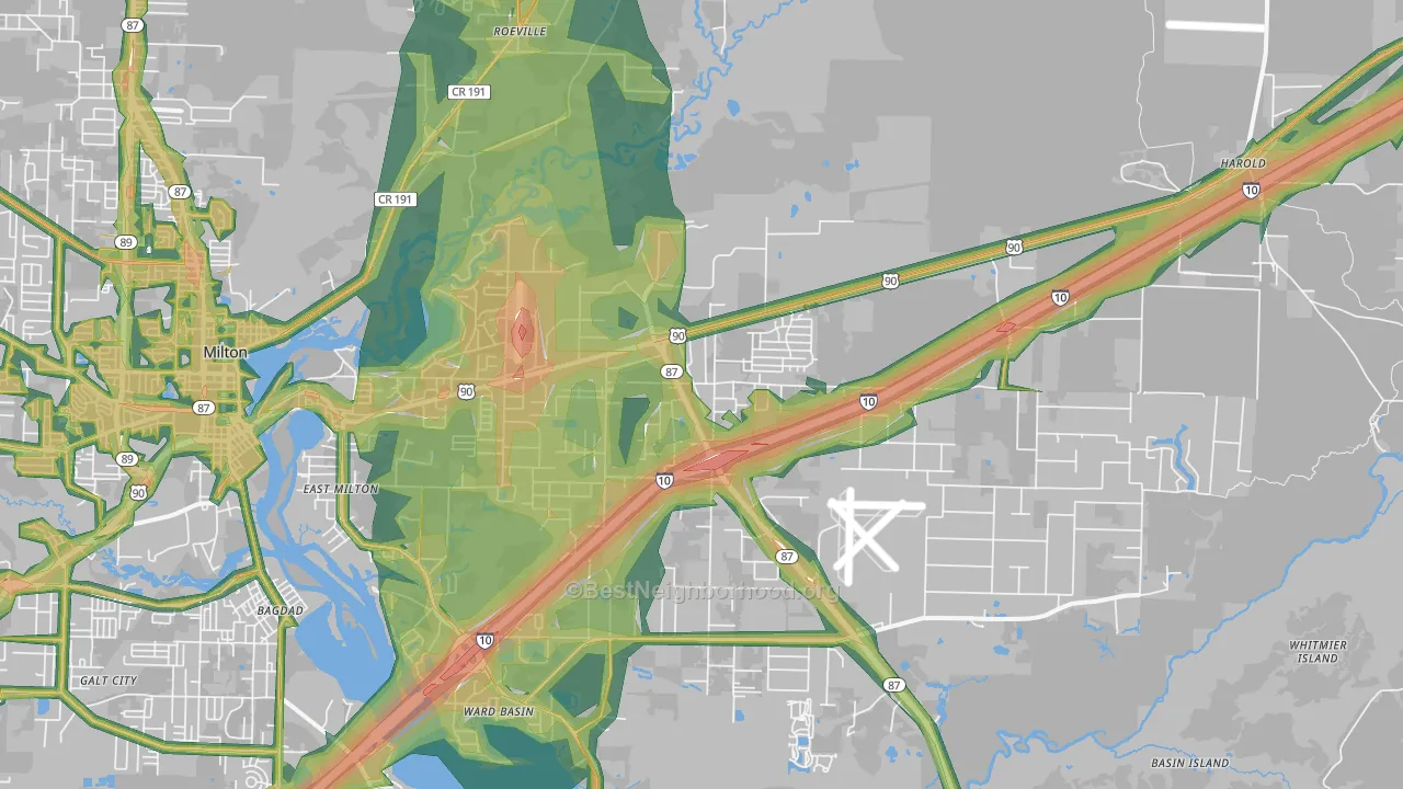 East Milton, FL Map of Noise Levels in East Milton