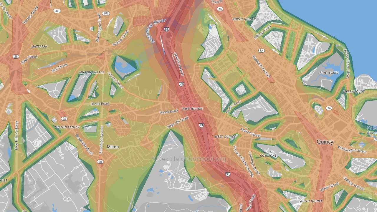 East Milton, Milton, MA Map of Noise Levels in East Milton