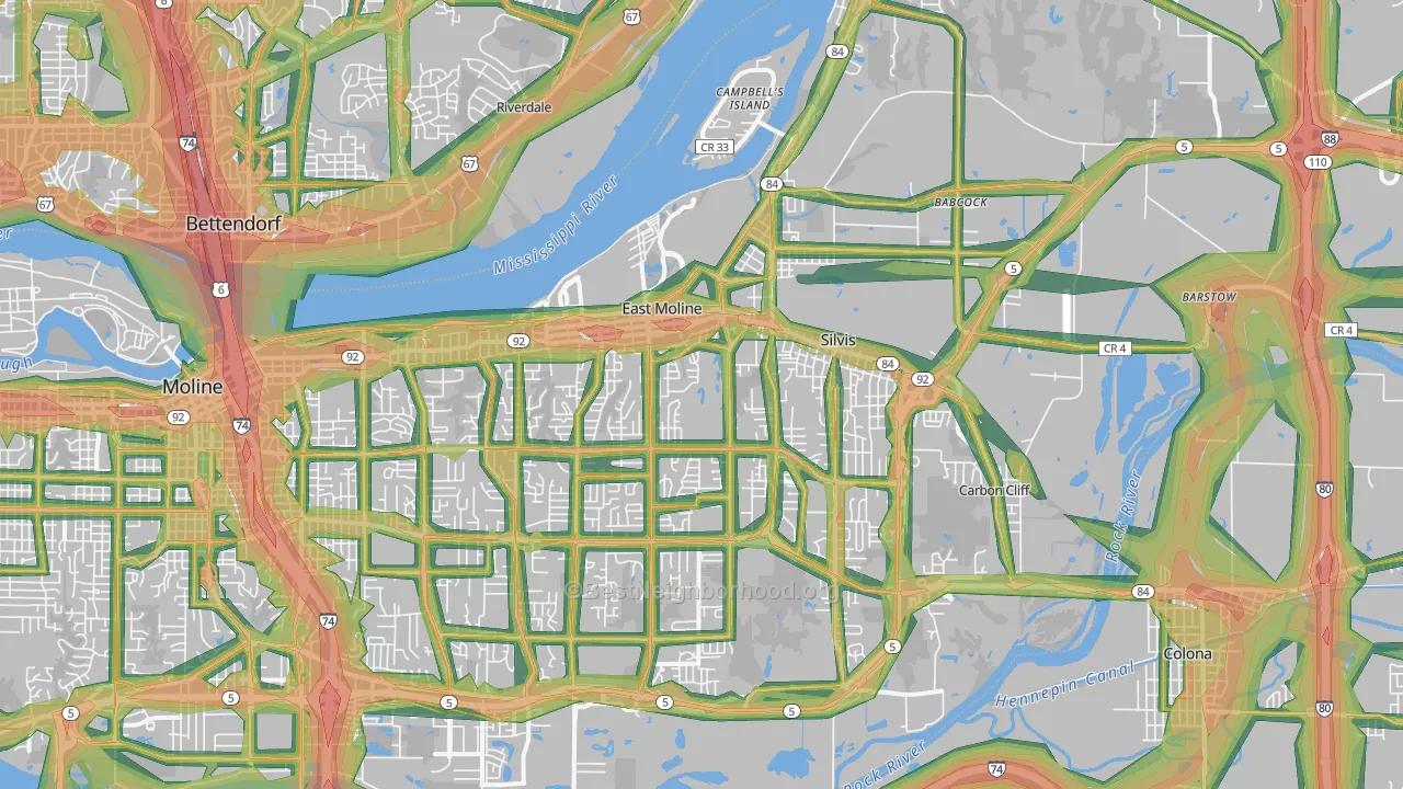 East Moline, IL Map of Noise Levels in East Moline
