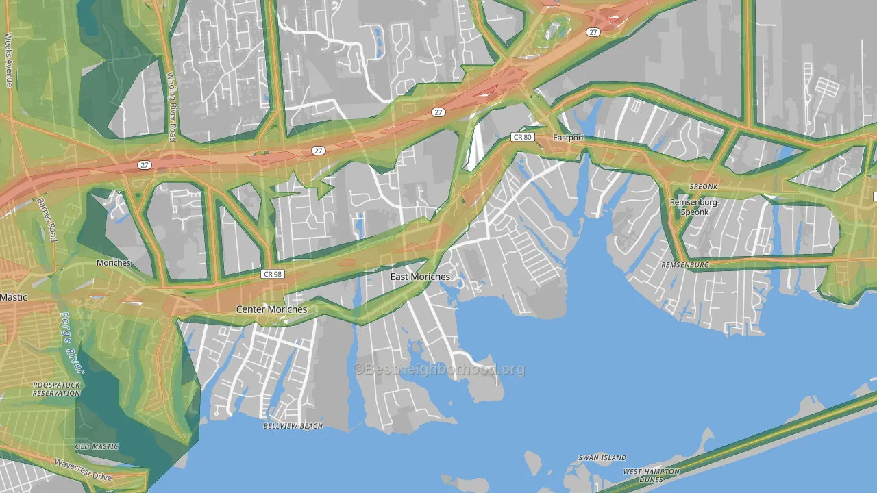 East Moriches, NY Map of Noise Levels in East Moriches