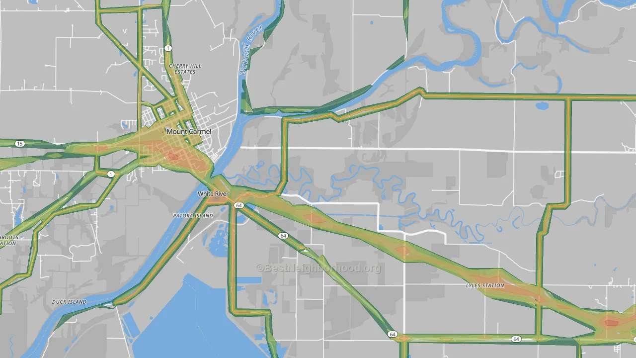 East Mount Carmel, IN Map of Noise Levels in East Mount Carmel