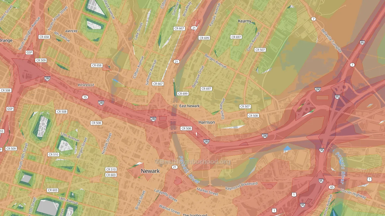 East Newark, NJ Map of Noise Levels in East Newark
