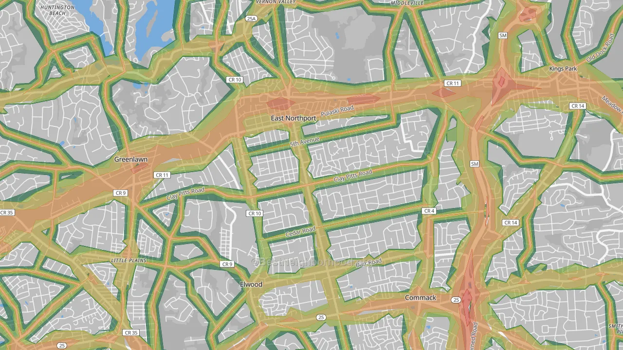 East Northport, NY Map of Noise Levels in East Northport