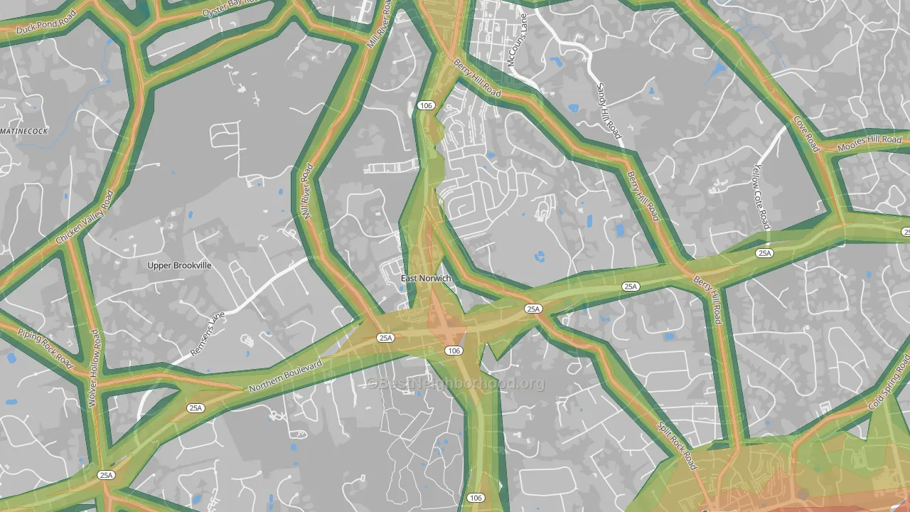 East Norwich, NY Map of Noise Levels in East Norwich