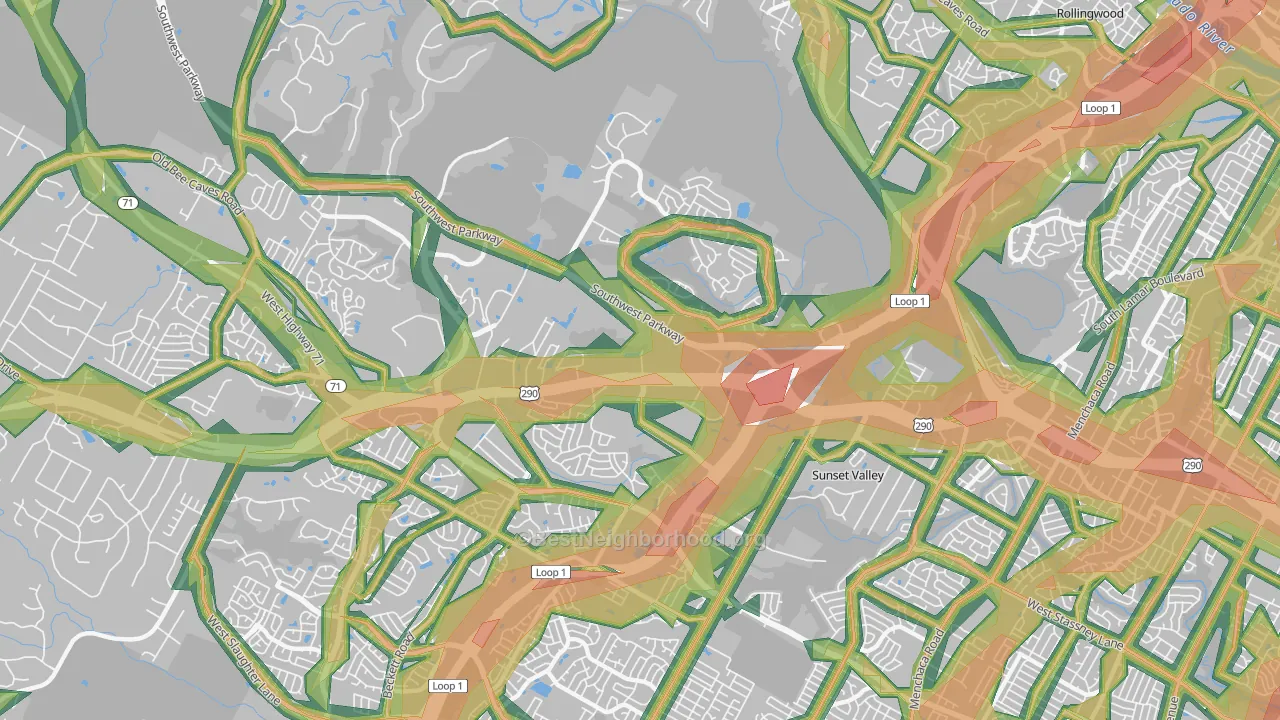 East Oak Hill, Austin, TX Map of Noise Levels in East Oak Hill