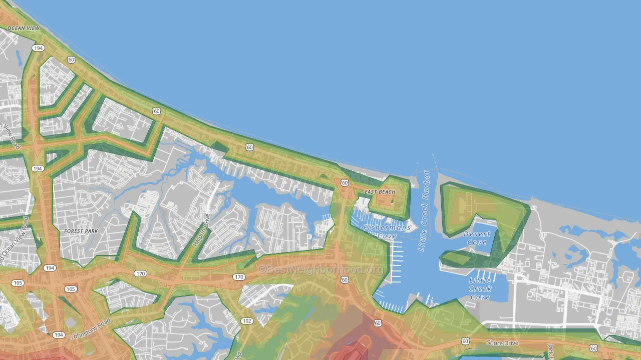 East Ocean View, Norfolk, VA Map of Noise Levels in East Ocean View