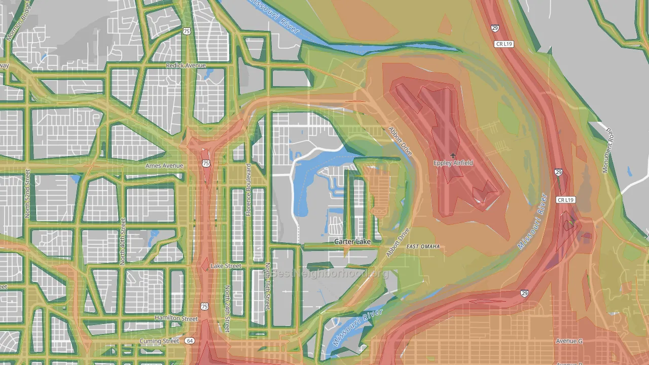 East Omaha, Omaha, NE Map of Noise Levels in East Omaha