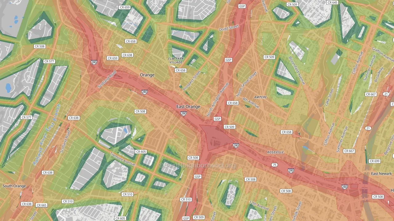 East Orange, NJ Map of Noise Levels in East Orange