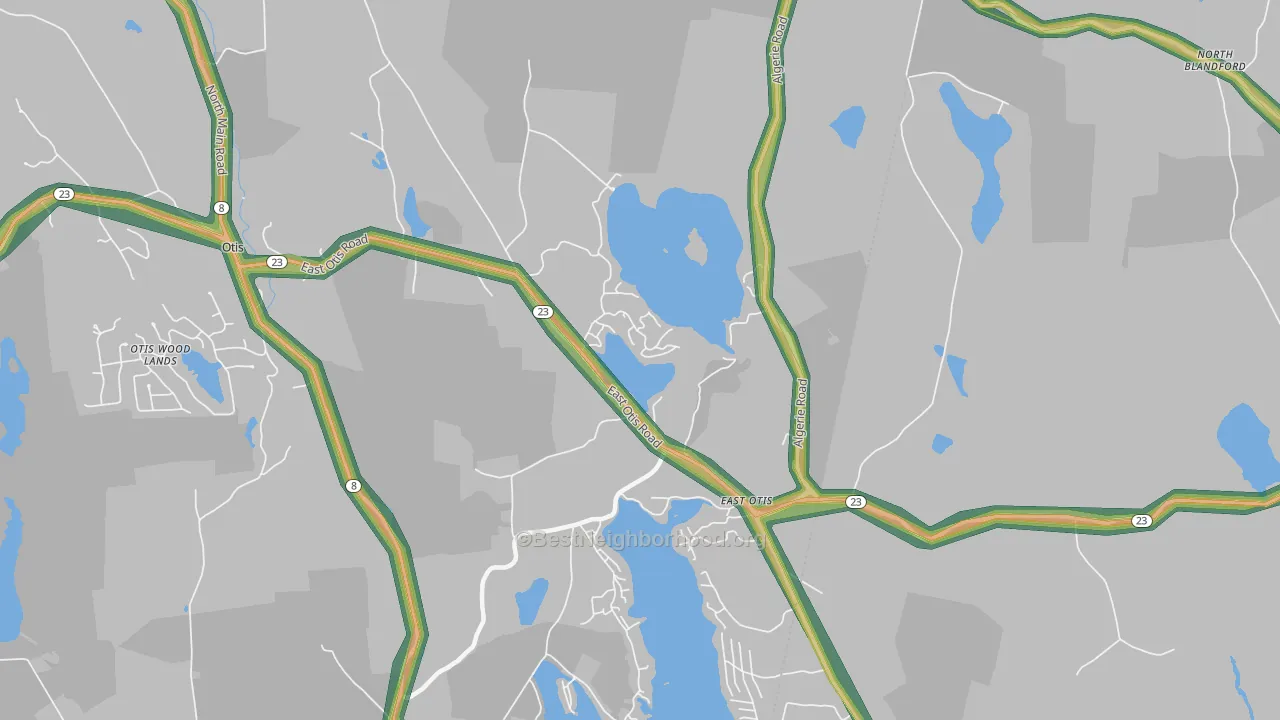 East Otis, MA Map of Noise Levels in East Otis