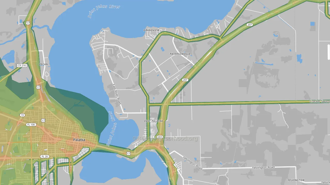 East Palatka, FL Map of Noise Levels in East Palatka