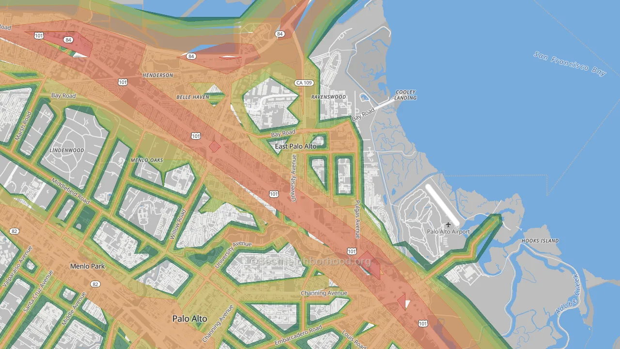 East Palo Alto, CA Map of Noise Levels in East Palo Alto