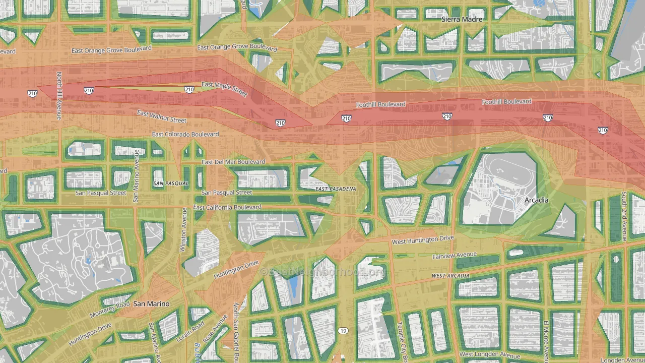 East Pasadena, CA Map of Noise Levels in East Pasadena