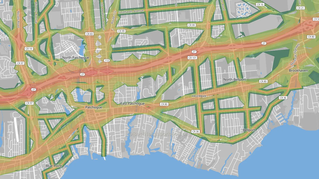 East Patchogue, NY Map of Noise Levels in East Patchogue