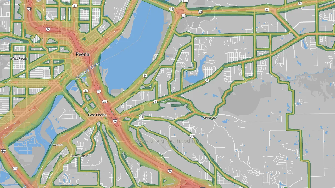 East Peoria, IL Map of Noise Levels in East Peoria