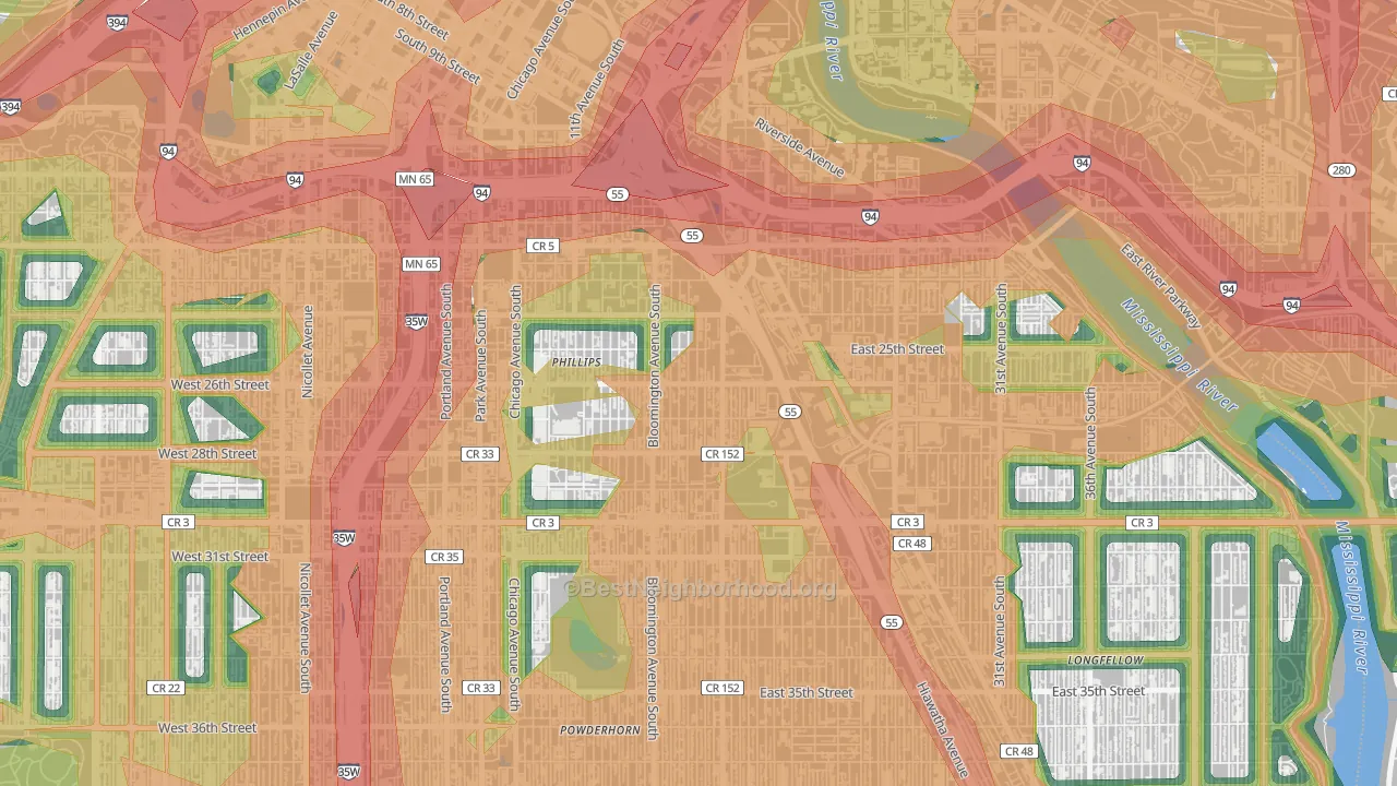 East Phillips, Minneapolis, MN Map of Noise Levels in East Phillips