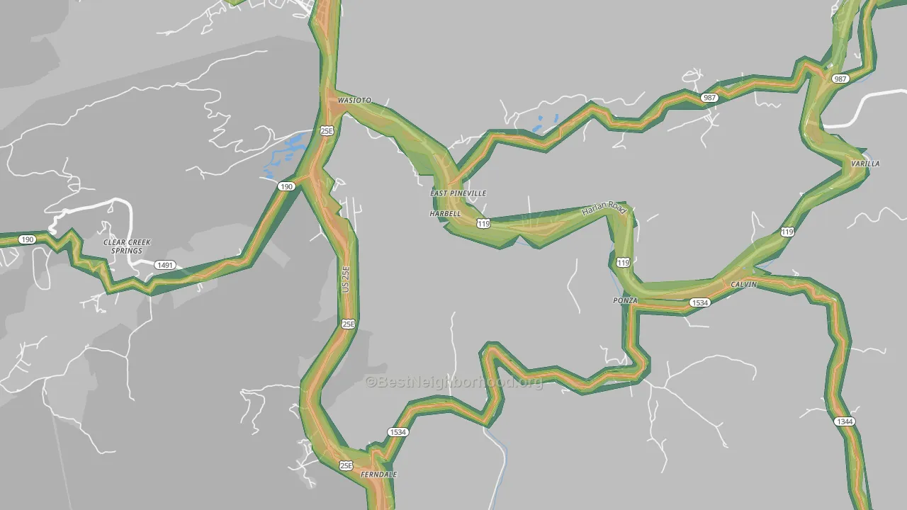 East Pineville, KY Map of Noise Levels in East Pineville