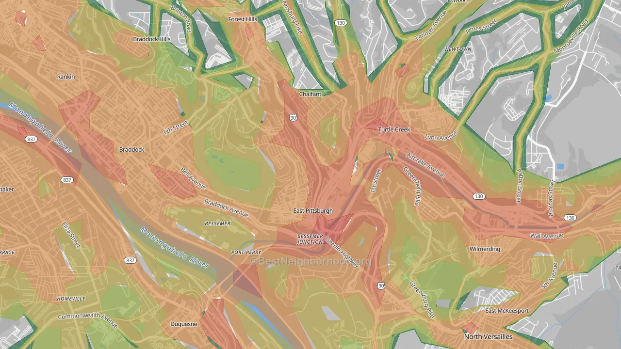 East Pittsburgh, PA Map of Noise Levels in East Pittsburgh
