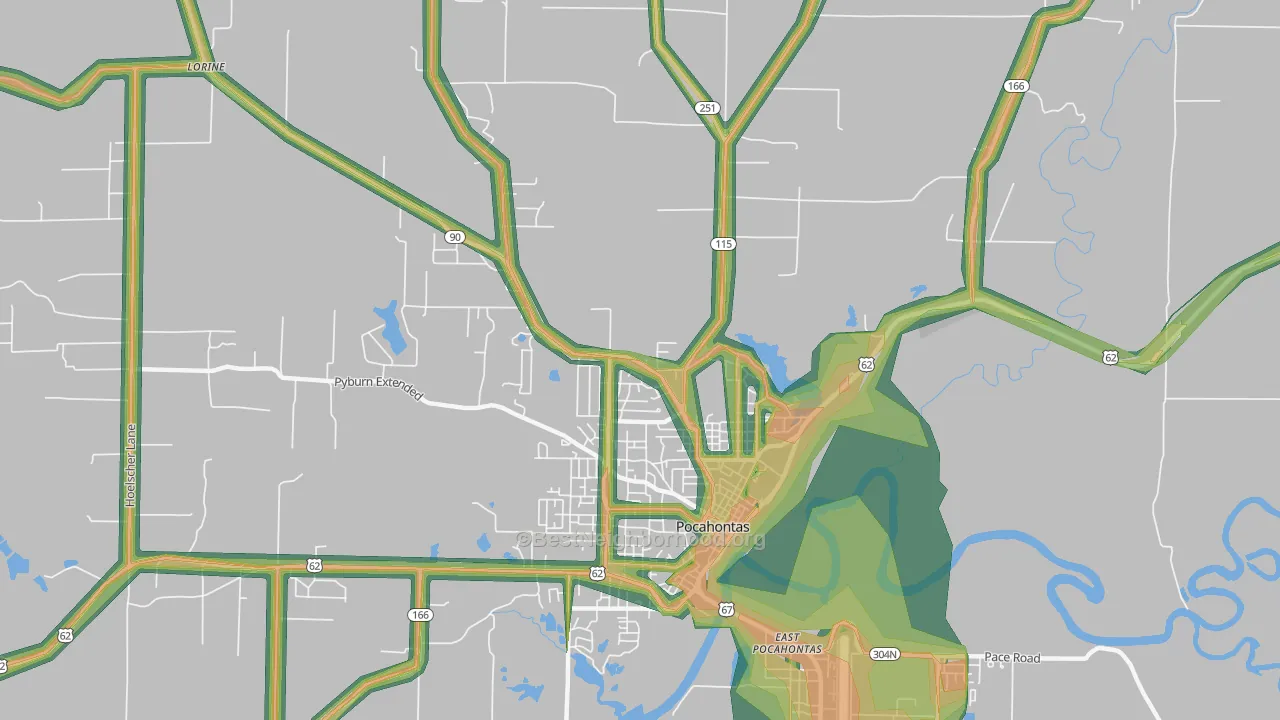East Pocahontas, AR Map of Noise Levels in East Pocahontas
