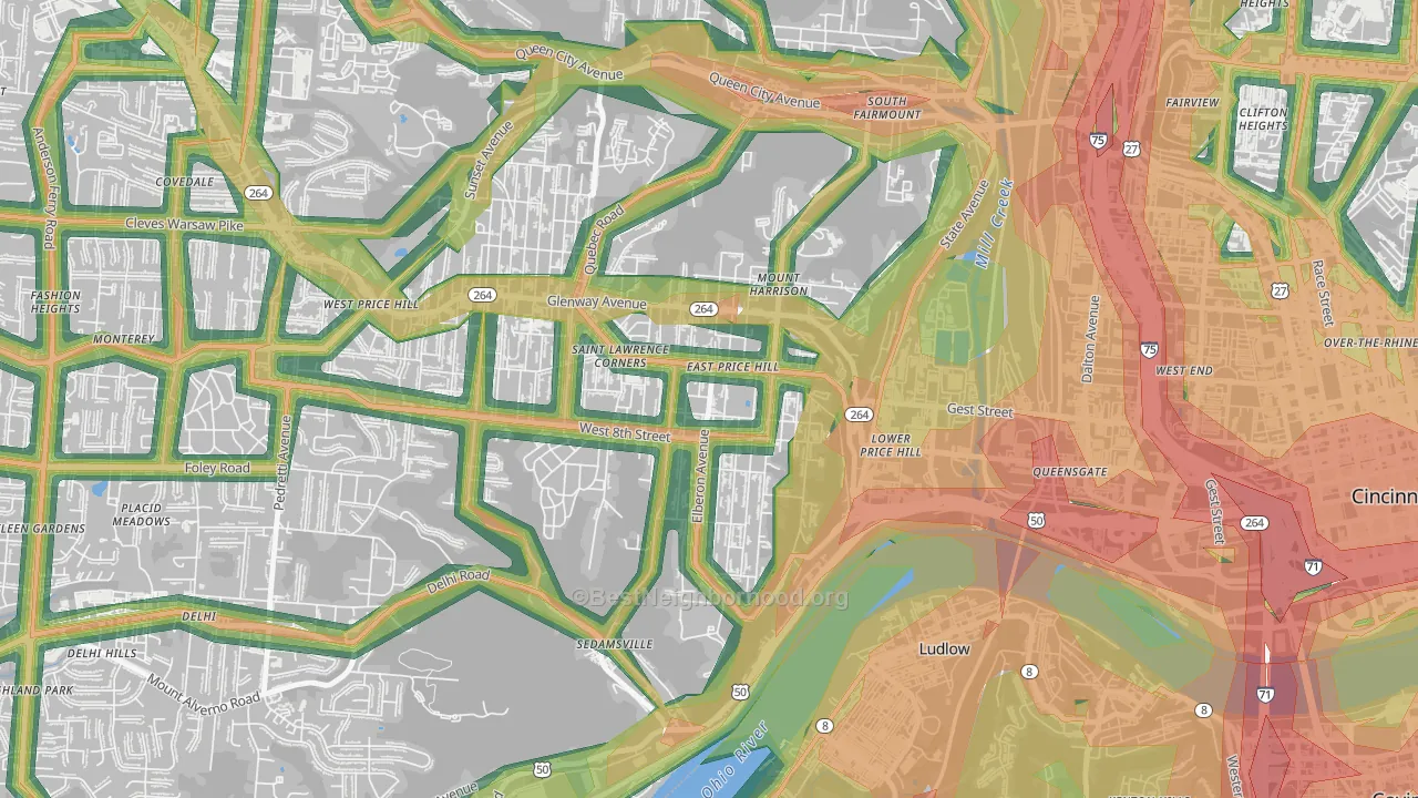 East Price Hill, Cincinnati, OH Map of Noise Levels in East Price Hill