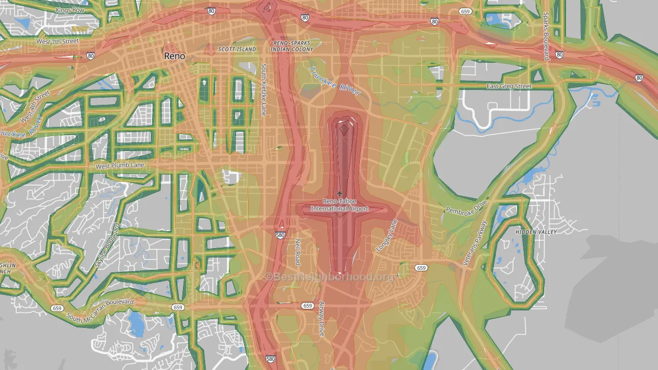 East Reno, Reno, NV Map of Noise Levels in East Reno