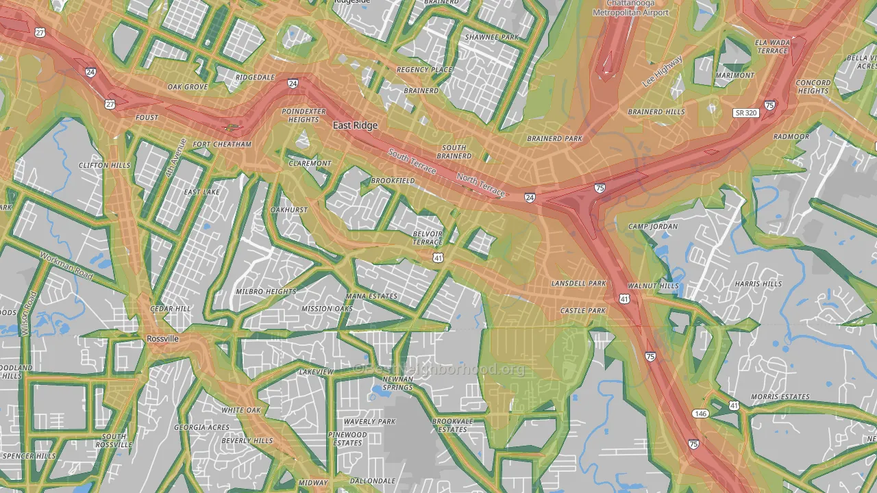 East Ridge, TN Map of Noise Levels in East Ridge