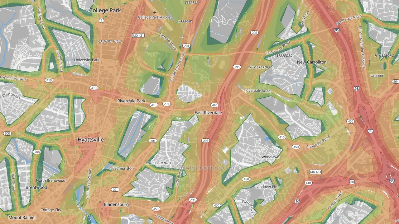 East Riverdale, MD Map of Noise Levels in East Riverdale